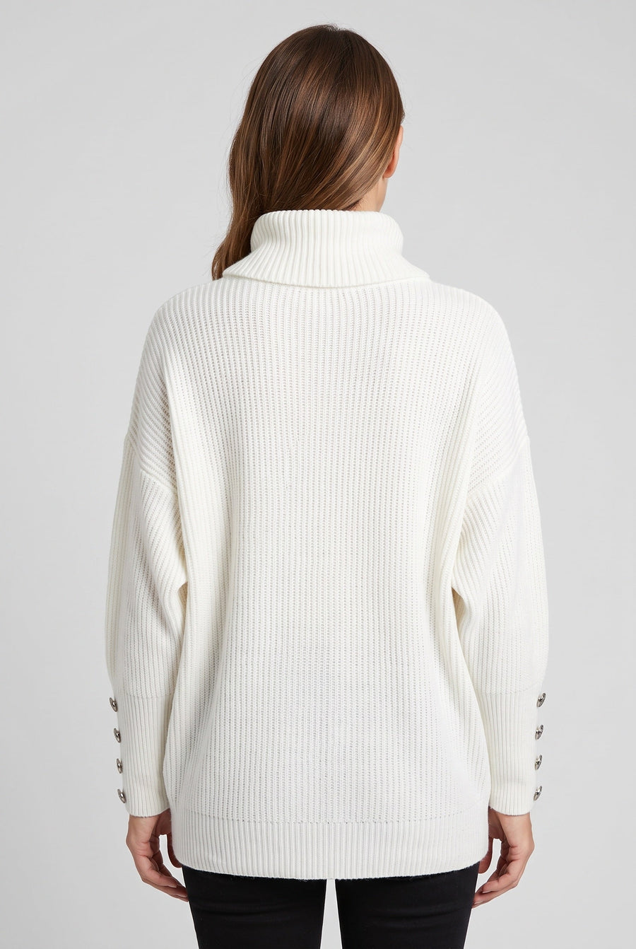 Women's Knitted Jumper | Roll Neck Button Cuff