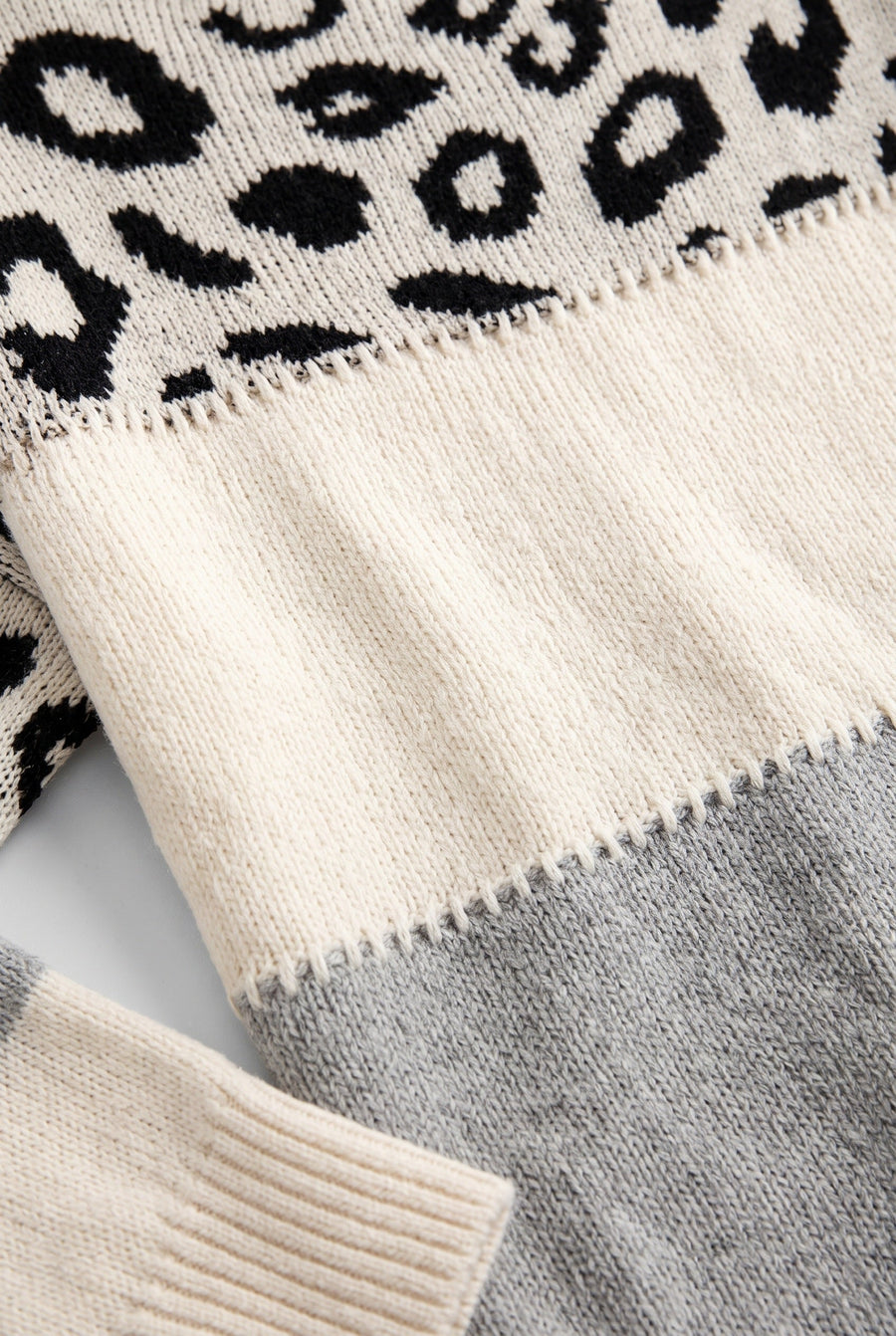 Women's Knitted Jumper | Leopard Print Colour Block