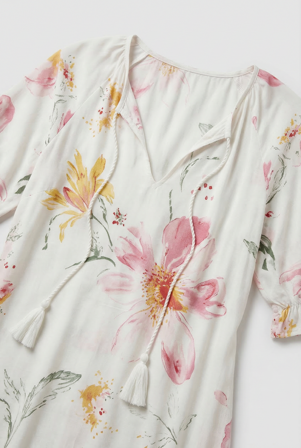 Women’s Maxi Dress | Boho Print with Tie-Neck Tassels