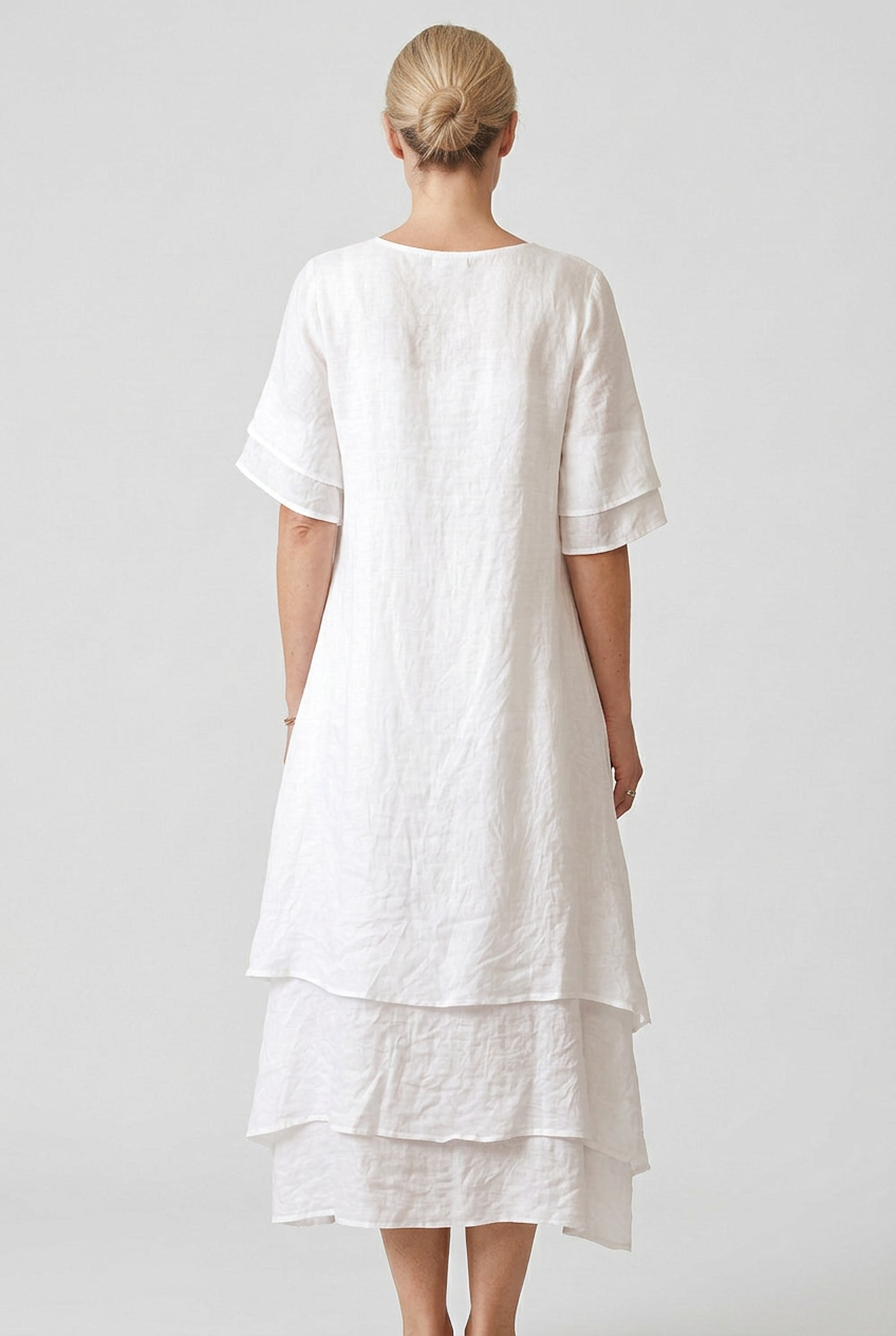 Women’s Midi Dress | Linen Look with Double-Layer Hem