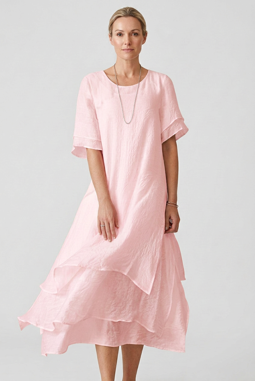 Women’s Midi Dress | Linen Look with Double-Layer Hem