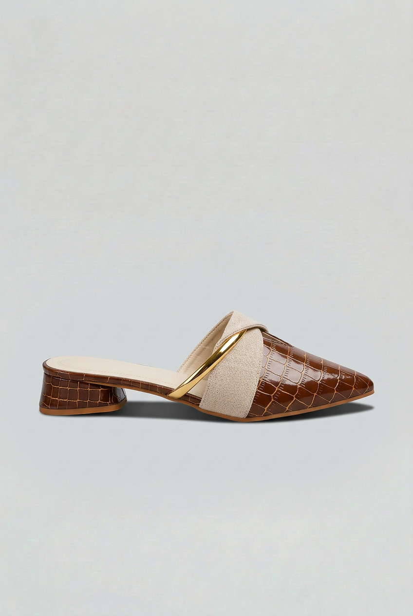 Women’s Mules | Croc-Embossed Look with Gold Bar