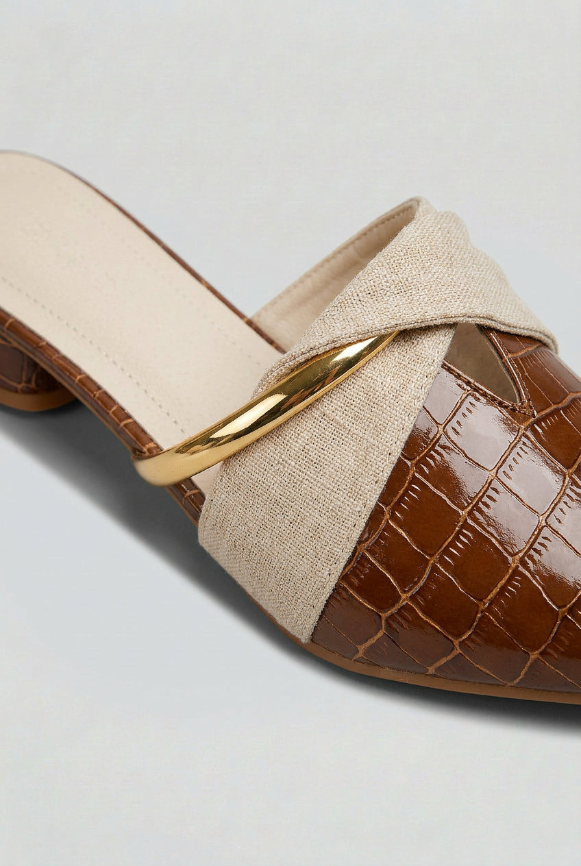 Women’s Mules | Croc-Embossed Look with Gold Bar