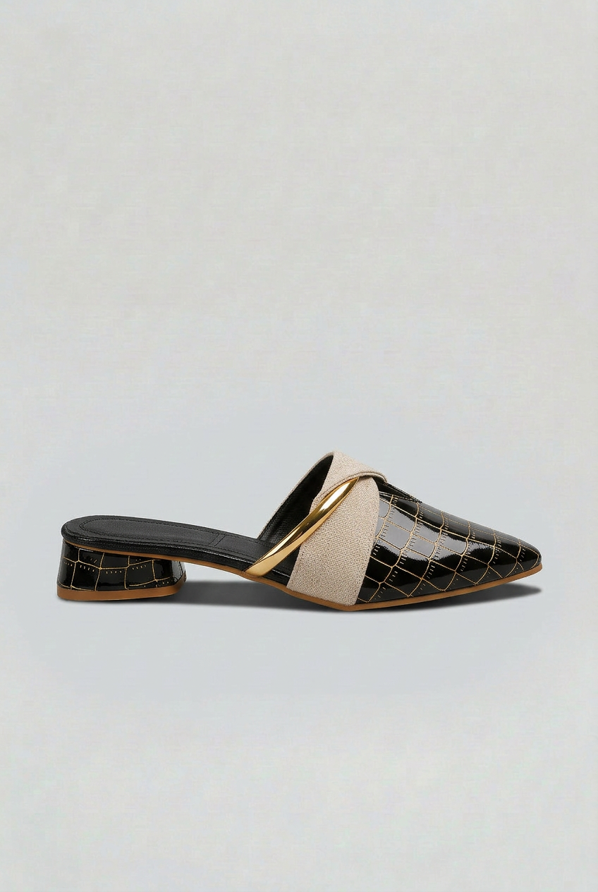 Women’s Mules | Croc-Embossed Look with Gold Bar
