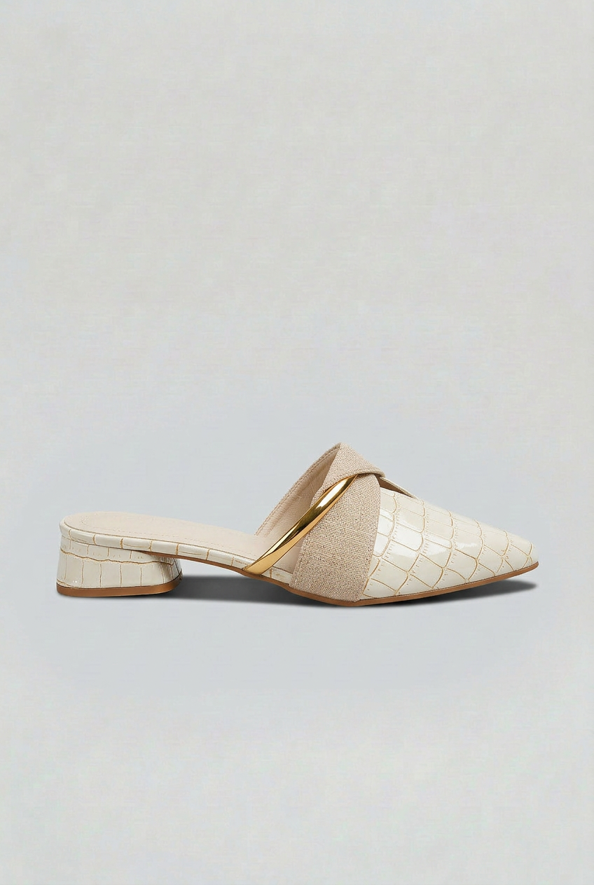 Women’s Mules | Croc-Embossed Look with Gold Bar