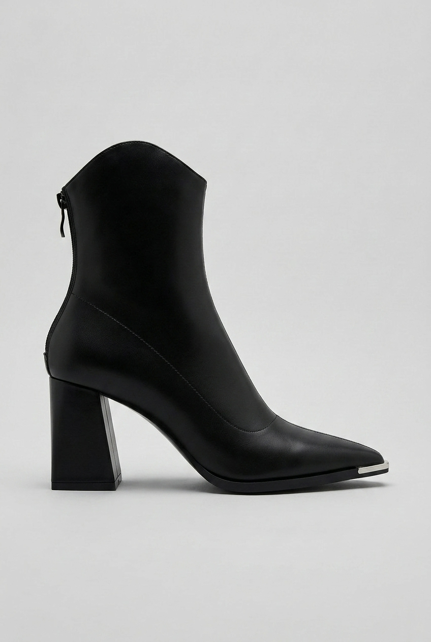 Women's Pointed Toe Block Heel Ankle Boots | Side Zip Closure