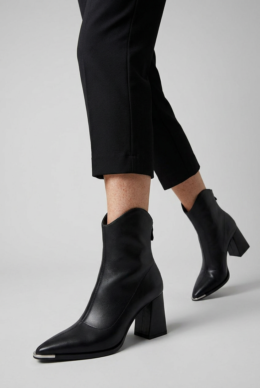 Women's Pointed Toe Block Heel Ankle Boots | Side Zip Closure