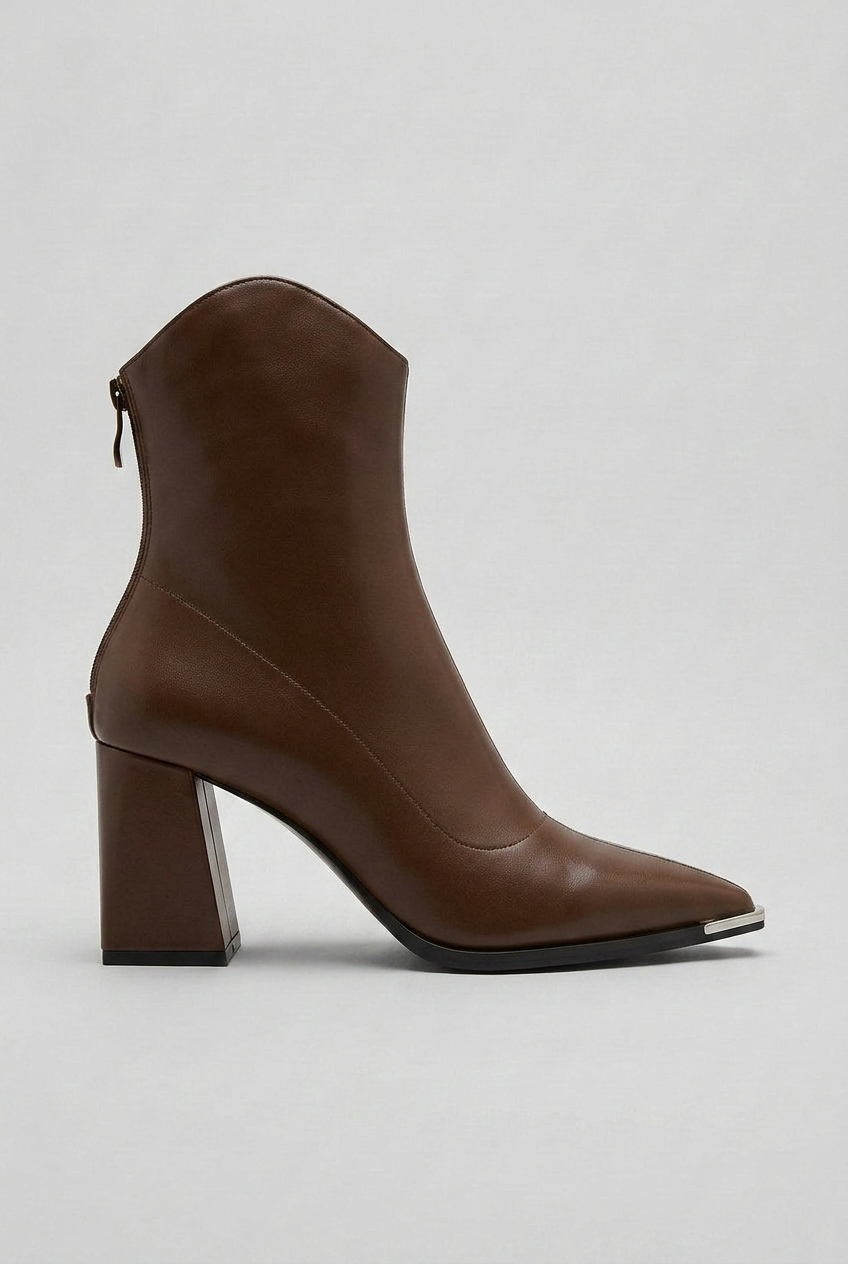 Women's Pointed Toe Block Heel Ankle Boots | Side Zip Closure
