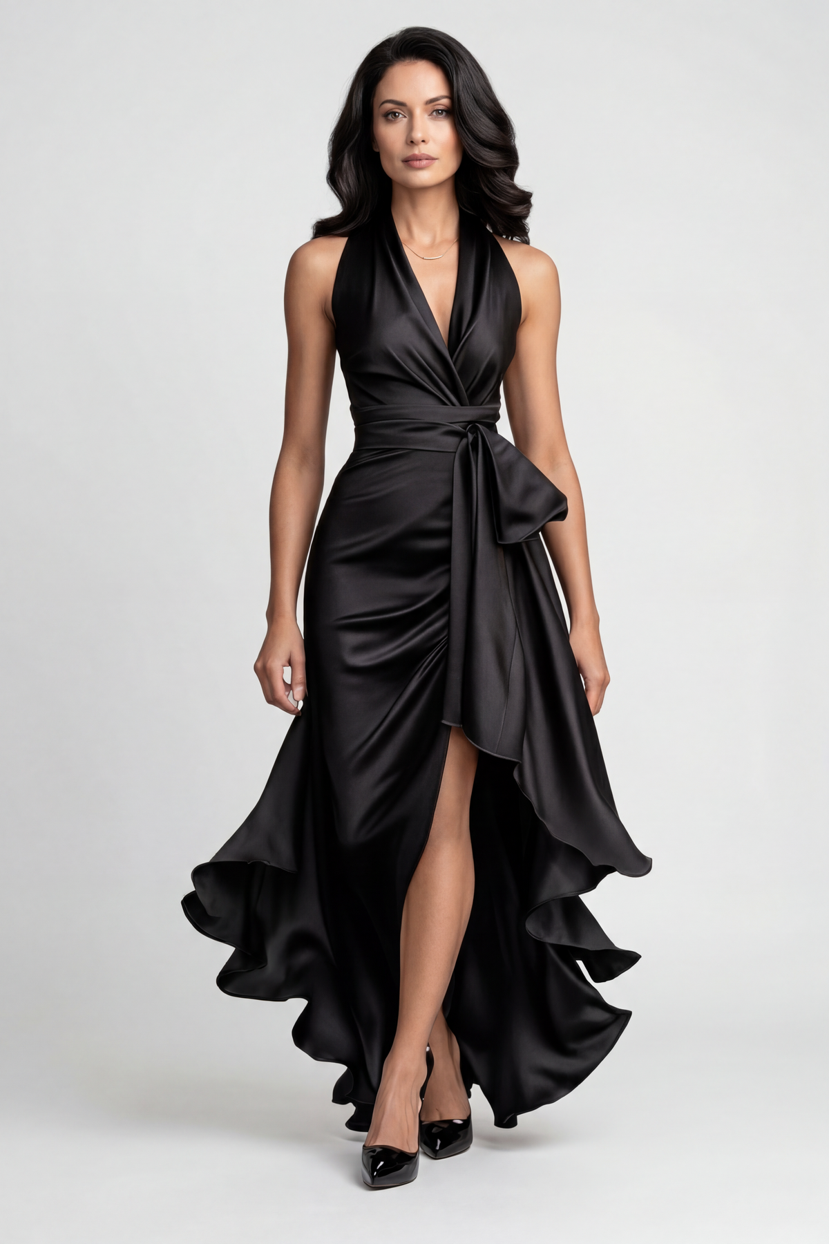 Women’s Prom Dress | Halter with High Low Ruffle Hem