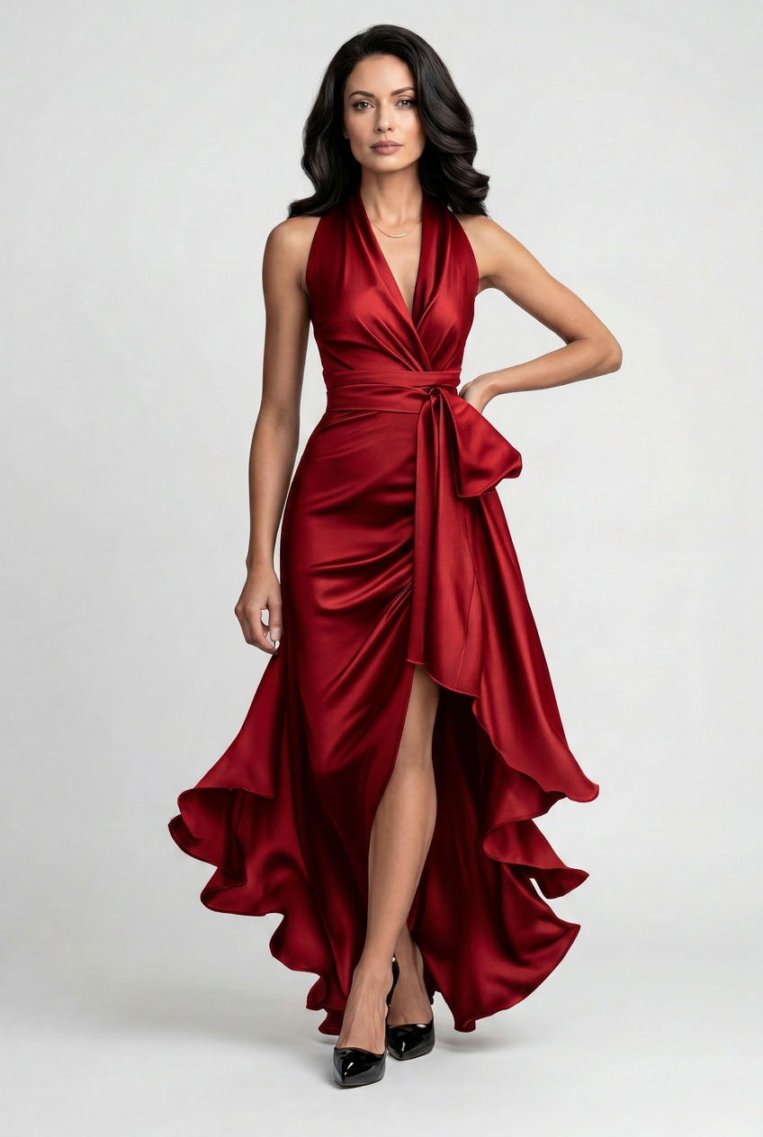 Women’s Prom Dress | Halter with High Low Ruffle Hem