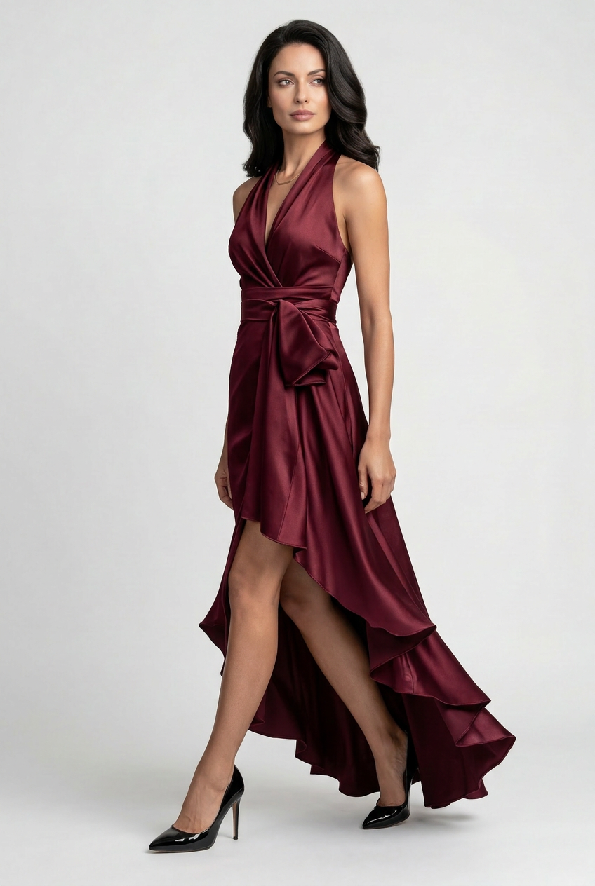 Women’s Prom Dress | Halter with High Low Ruffle Hem