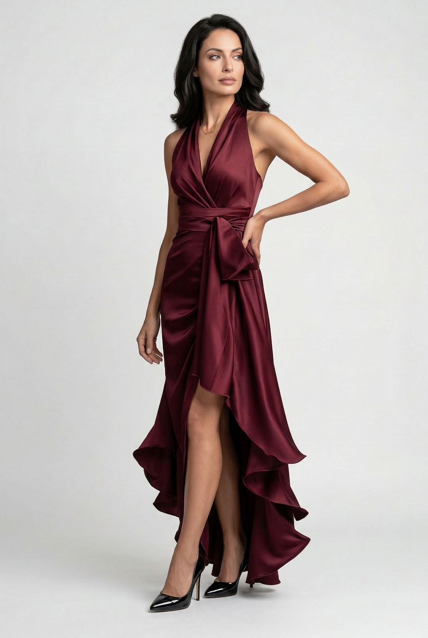 Women’s Prom Dress | Halter with High Low Ruffle Hem