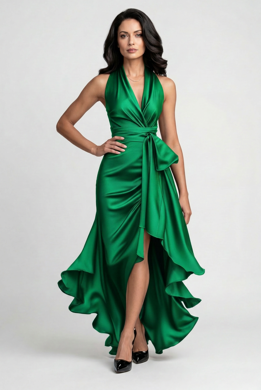 Women’s Prom Dress | Halter with High Low Ruffle Hem