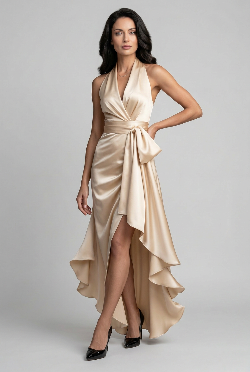 Women’s Prom Dress | Halter with High Low Ruffle Hem