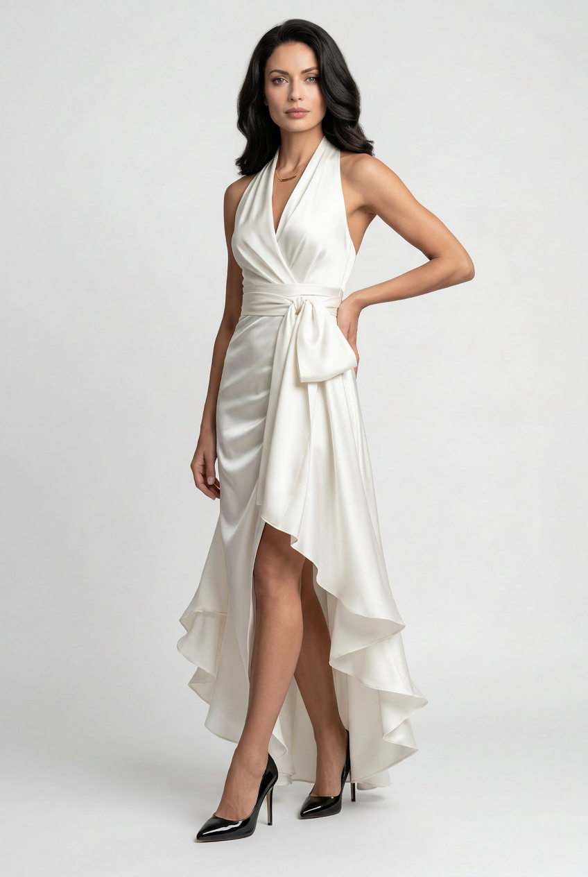 Women’s Prom Dress | Halter with High Low Ruffle Hem