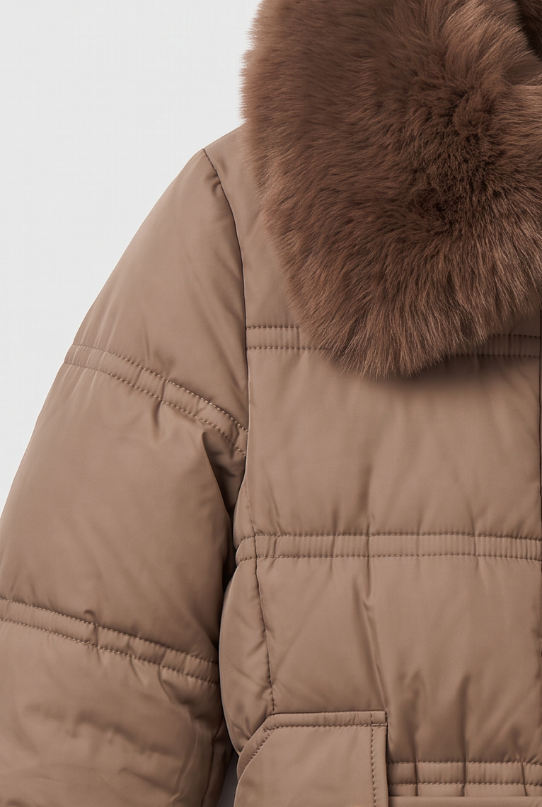 Women's Puffer Jacket | Hooded Contrast Collar