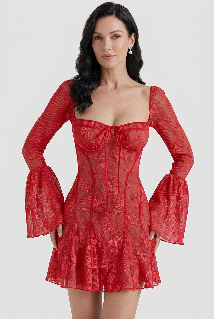 Women’s Square Neck Flared Sleeves Party Dress | Mini