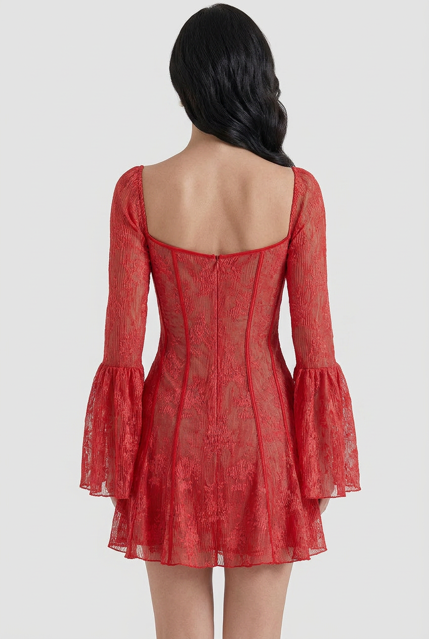 Women’s Square Neck Flared Sleeves Party Dress | Mini