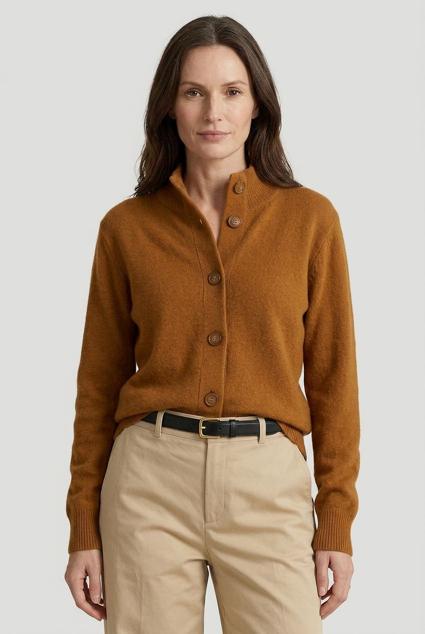 Women's Stand Collar Long Sleeve Knit Cardigan | Ribbed Cuffs