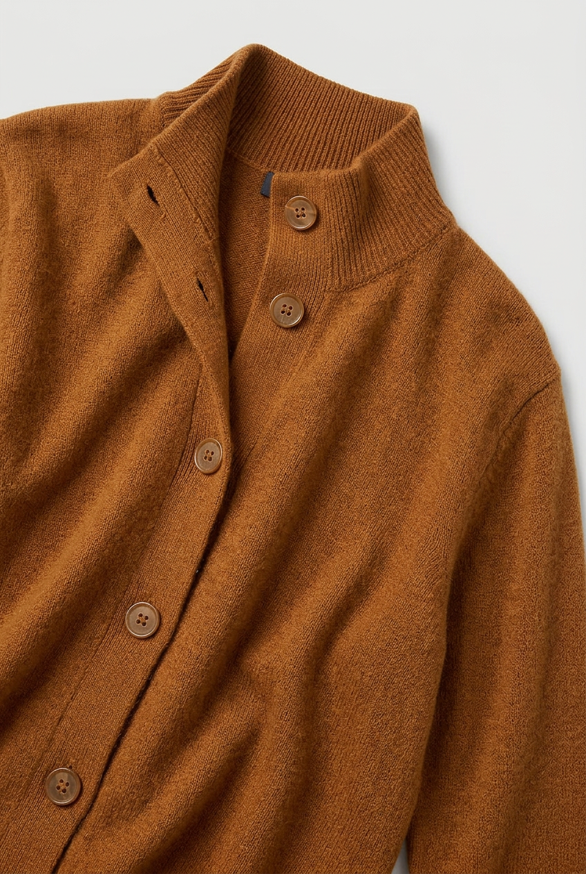 Women's Stand Collar Long Sleeve Knit Cardigan | Ribbed Cuffs