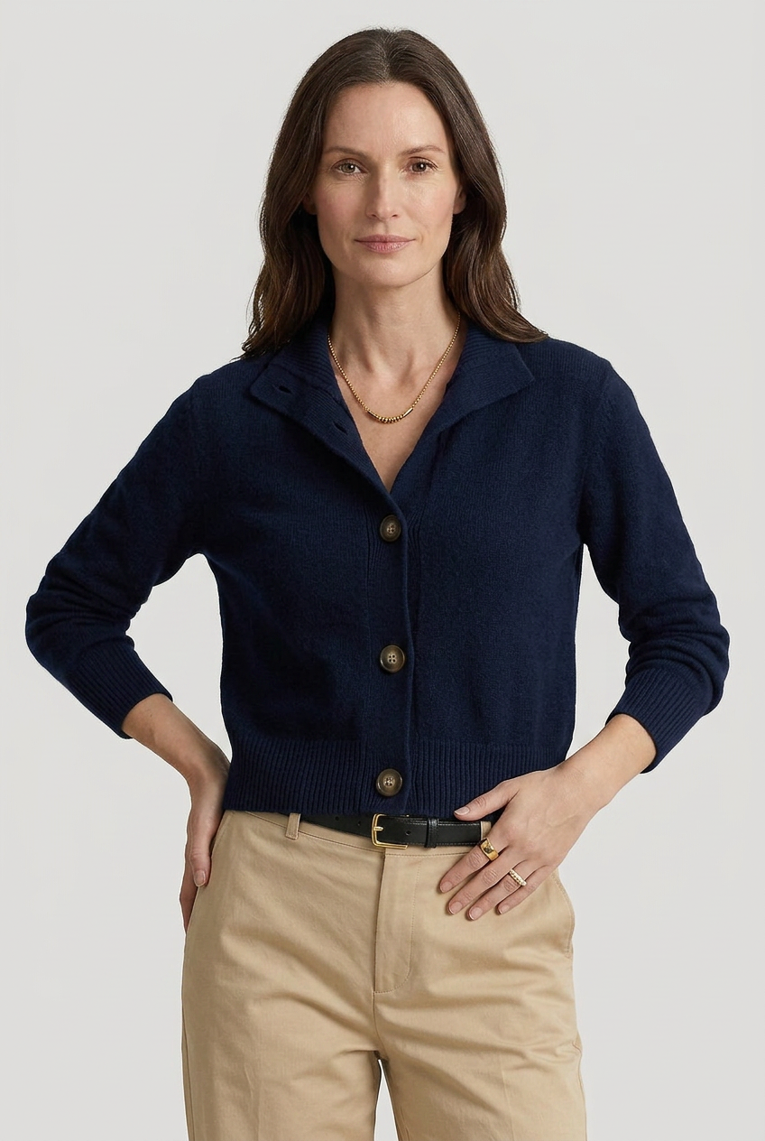 Women's Stand Collar Long Sleeve Knit Cardigan | Ribbed Cuffs