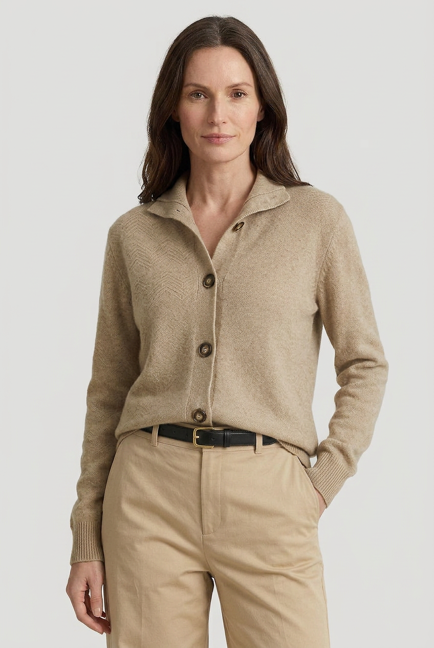 Women's Stand Collar Long Sleeve Knit Cardigan | Ribbed Cuffs