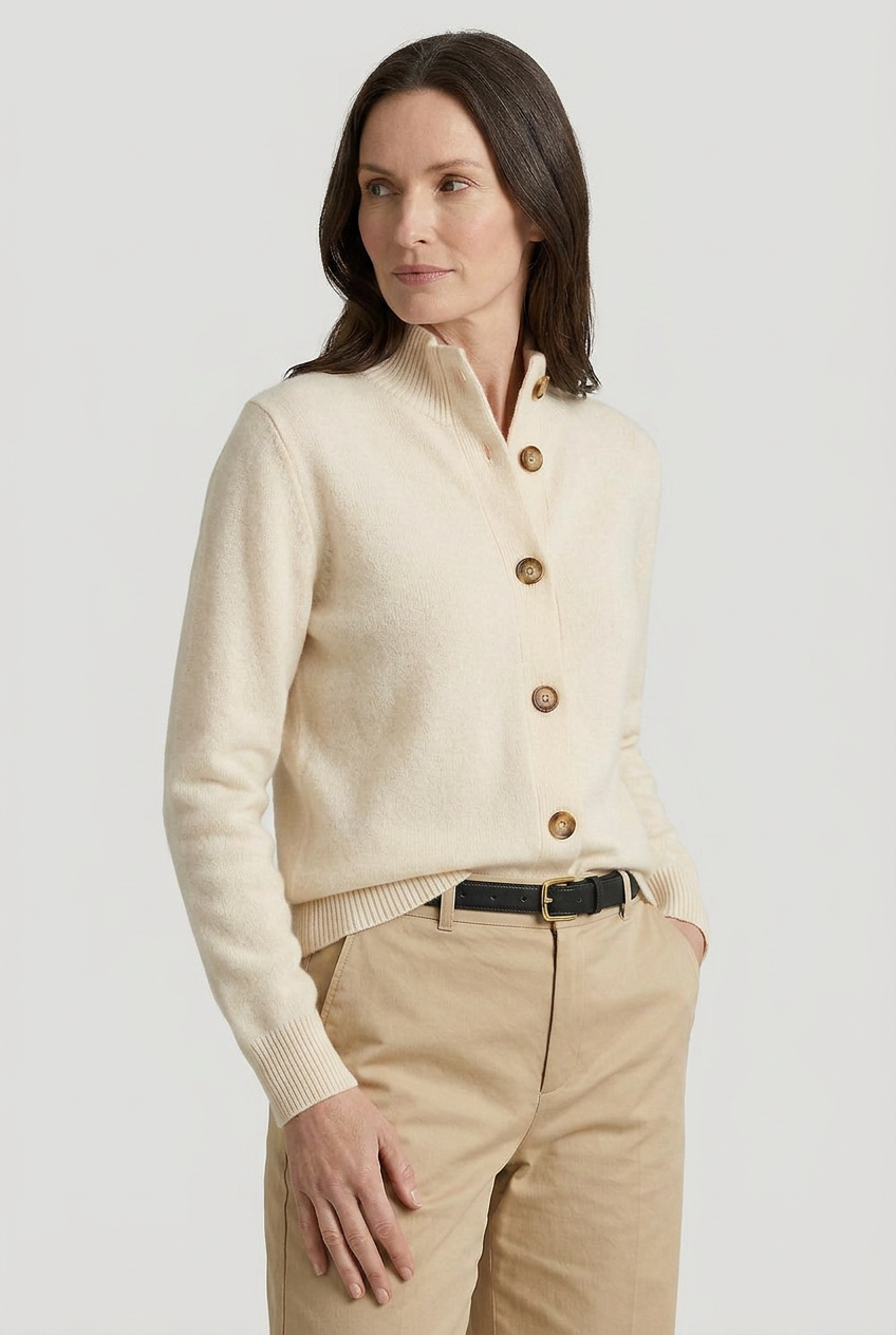 Women's Stand Collar Long Sleeve Knit Cardigan | Ribbed Cuffs