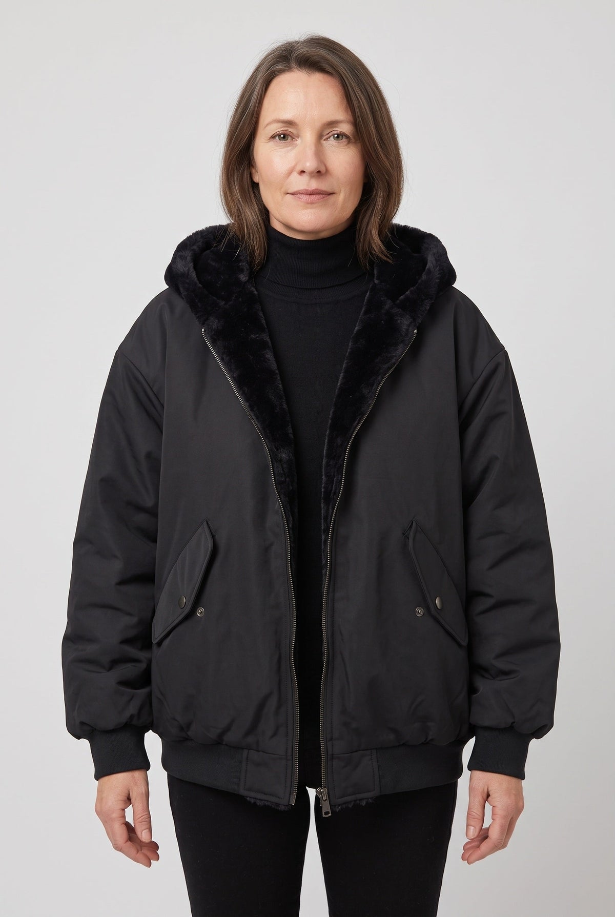 Women's Jacket | Hooded Faux Fur Trim