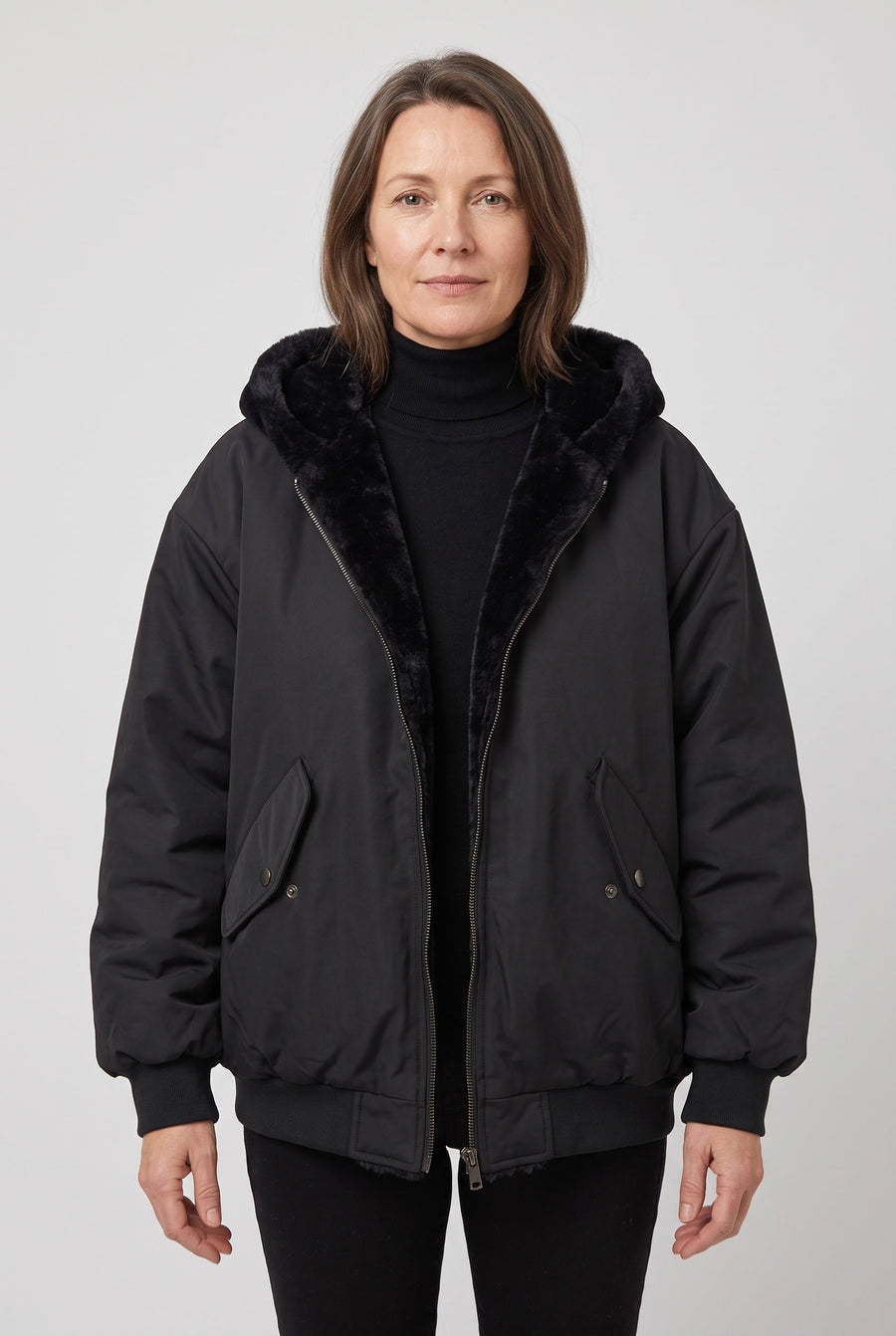 Women's Jacket | Hooded Faux Fur Trim