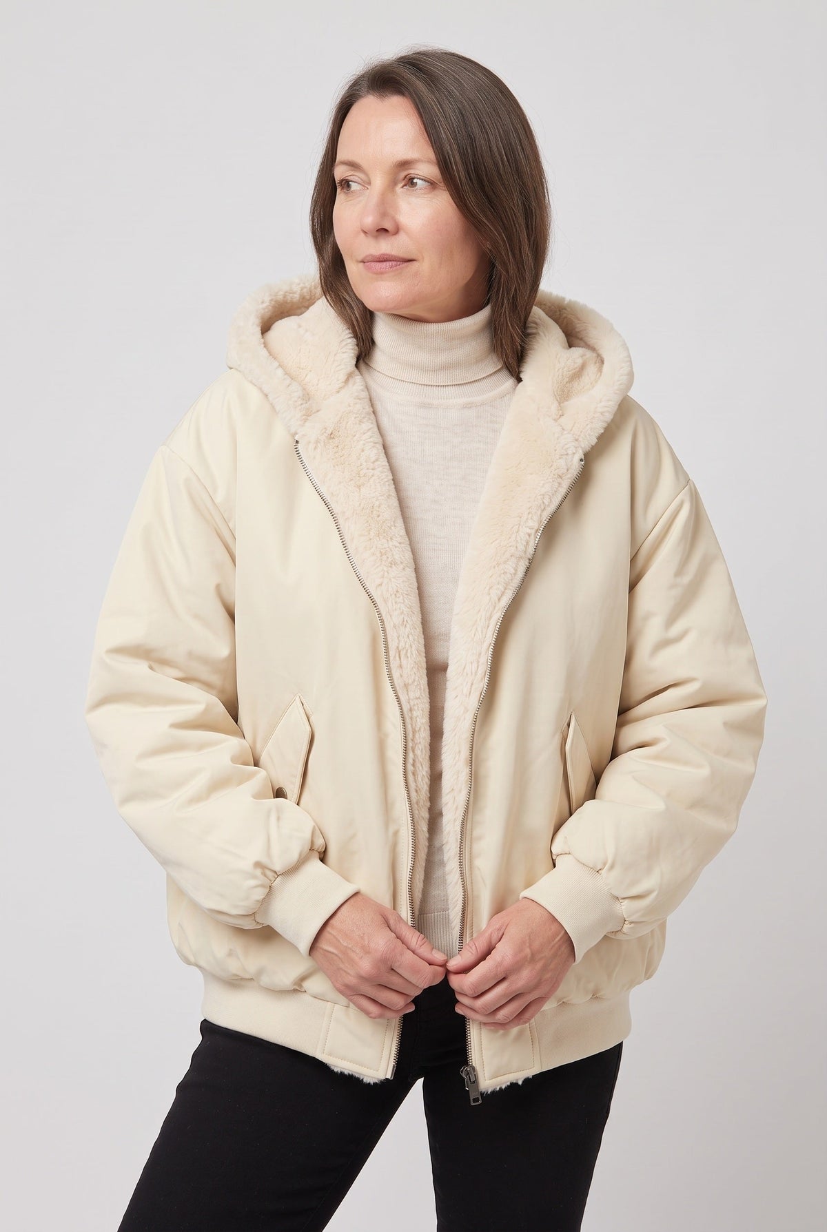 Women's Jacket | Hooded Faux Fur Trim