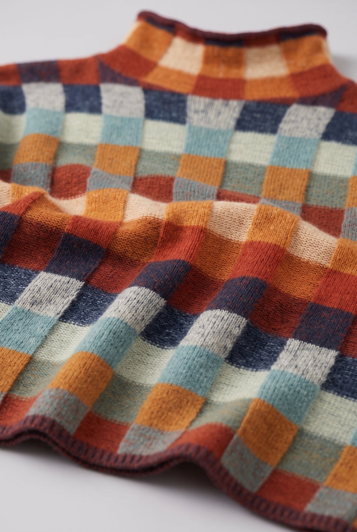 Women's Knitted Jumper | Roll Neck Multicolour Check