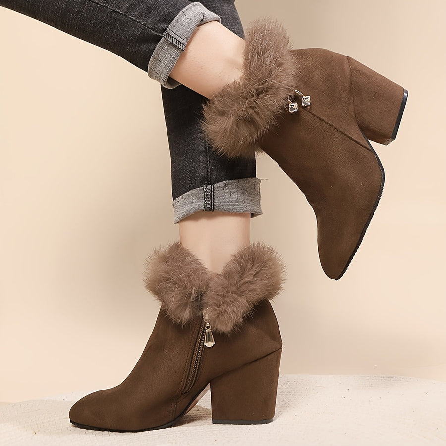 Cassidy | Plush-Trim Block Heel Ankle Boots