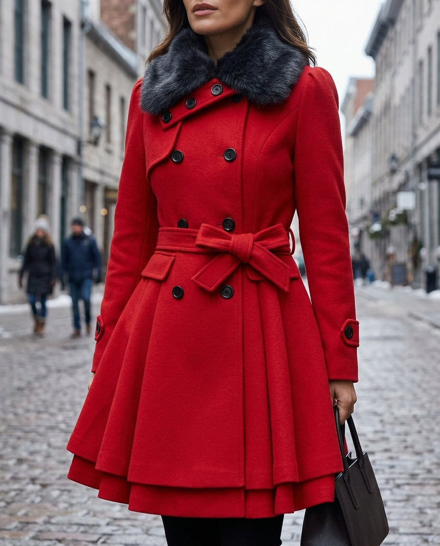 Adeline Women's Fur Collar Peplum Coat