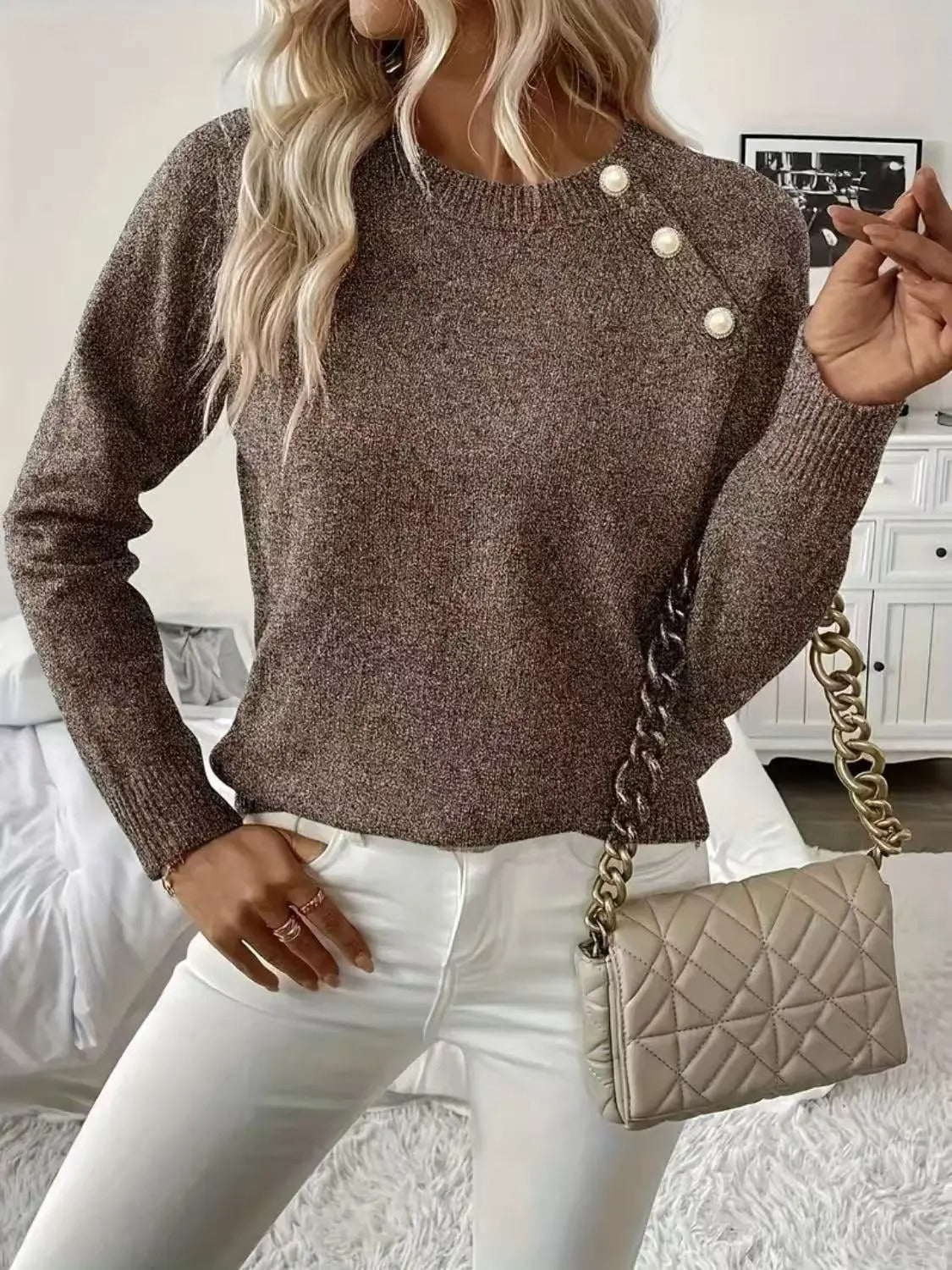 Adeline Women’s Pearl Embellished Knit Sweater